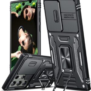 LeYi Cover per Samsung Galaxy S23 Ultra, Custodia con Protezione Fotocamera [Slidable] Antiurto Grado Militare Magnetica Anello Supporto TPU Bumper Silicone Custodie Nero