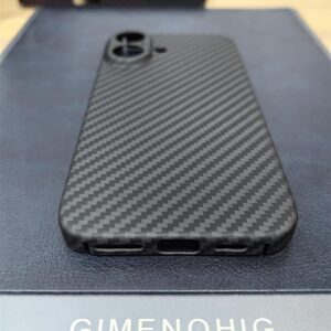 GIMENOHIG Custodia in fibra di carbonio aramidica ultra sottile e leggera per Apple iPhone 16, nero