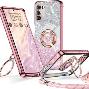 XYZ Cover per Samsung Galaxy S23, Custodia con Cuore Doppio Anello Stand Lusso Glitter Cellulare, Donne Antiurto Placcato Morbido Protettivo Chiaro Samsung S23, Oro Rosa