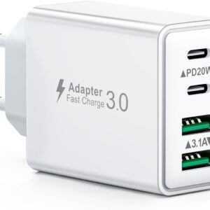 Caricatore USB C Presa, 40W 4-Porto Alimentatore USB Multipla Ricarica Veloce Tipo C Caricabatterie Spinotto Multiplo Carica Spina Rapido Caricatore per iPhone 16 15 14 13 12 11 Pro Max Plus,Samsung