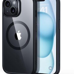 ESR Cover Magnetica per iPhone 15, Compatibile con MagSafe, Custodia con HaloLock, Protezione di Livello Militare, Resistente all’ingiallimento, Retro Resistente ai Graffi,Nero Trasparente