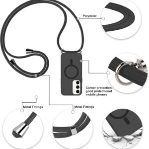 Yoedge Magnetica Cover per Samsung Galaxy S23 5G 6,1″ con Cordino, Compatibile con MagSafe, Corda Collana Tracolla Laccio Custodia Traslucida PC TPU Antiurto Protettiva Case per Samsung S23, Nero