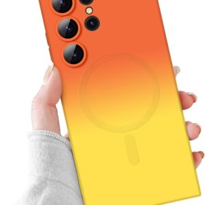 Newseego Custodia Samsung Galaxy S23 Ultra Compatibile con MagSafe, Cover Magnetico Quadrata in Colore Sfumato TPU Antiurto Protezione Fotocamera Cover per Samsung S23 Ultra – Arancione/Giallo