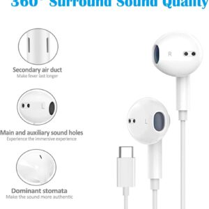 Debbeny Cuffie USB C, Cuffie In-Ear con Micro (Hi-Res) e Volume Control per iPhone 16 15 Pro Max Plus, iPad Pro, Samsung S23 S22 S21 S20 A54, Google Pixel 8 7 6A, OnePlus 10 9