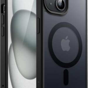 JETech Cover Magnetica per iPhone 15 6,1 Pollici Compatibile con MagSafe, Custodia Traslucida Opaca Posteriore Sottile Antiurto (Nero)