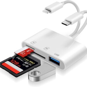 Loydia Adattatore Lettore di Schede SD per iPhone, Lettore Scheda SD per PC USB C, Lettore per Fotocamere da Lightning a Scheda SD/MicroSD, Compatibile con iPhone 15/14/12/Laptop/Tablet, Plug and Play
