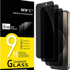 NEW’C 3 Pezzi, Pellicola Protettiva Privacy per iPhone 15 Pro Max, iPhone 15 Plus (6,7 Pollici), Angolo di Privacy 35 Gradi Bilanciato con Protezione per Gli Occhi, Durezza Resistente 9H, Senza Bolle