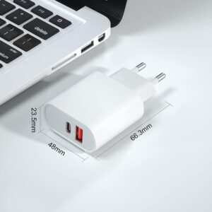 Caricatore USB-C/A, 25W Rapido Caricabatterie per iPhone 15/15 Plus/15 Pro Max/14/14 Plus/13/12/11,iPad,USB-C/A Presa Alimentatore Spina Ricarica Adattatore Muro Carica Spinotto(Cavo Non Incluso)