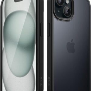 JETech Cover Opaca per iPhone 15 6,1 Pollici, Protezione Anticaduta Antiurto di Grado Militare, Custodia Posteriore Glassata Traslucida, Anti-Impronte (Nero)