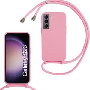 Belzsxy Cover per Samsung Galaxy S23 con Cordino, Custodia con Laccio Collana Tracolla Collo Liquido Silicone Antiurto TPU Antiurto AntiGraffio Case,Rosa