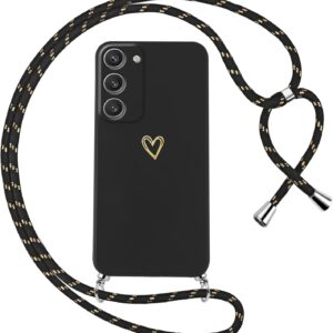 Oelrstfe Cover per Samsung Galaxy S23 5G con Cordino,Custodia Silicone Morbido Sottile con Motivo Cuore e Collana Laccio Tracolla,Antiurto Antigraffio Corda Collo Regolabile Protettiva Case,Nero