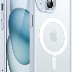 JETech Cover Magnetica per iPhone 15 6,1 Pollici Compatibile con MagSafe, Custodia Traslucida Opaca Posteriore Sottile Antiurto (Blu)