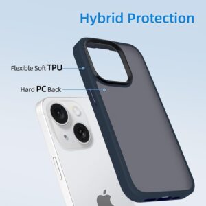 Ykasia Cover per iPhone 15 6,1 Pollici, Custodia Traslucida Opaca Posteriore Sottile Antiurto Protettiva Case, Anti-Impronte, Retro resistente ai graffi (Titanio Blu)