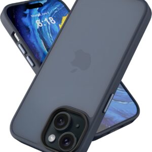 Ykasia Cover per iPhone 15 6,1 Pollici, Custodia Traslucida Opaca Posteriore Sottile Antiurto Protettiva Case, Anti-Impronte, Retro resistente ai graffi (Titanio Blu)