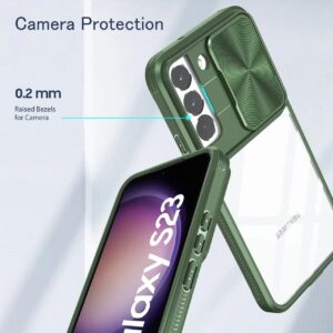 LIUKM Cover per Samsung Galaxy S23 Custodia, Scorrevole Protezione Fotocamera Ultra Sottile Leggero Hard PC Back Cover e TPU Bumper Protettiva Case [Antiurto Antiscivolo AntiGraffio] – Verde scuro