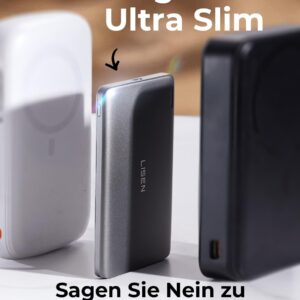 LISEN 0.8cm Powerbank Magsafe, 5000mAh Power Bank Magnetico Portatile Power Bank Slim per iPhone 16 Pro, 20W USB C Battery Pack Wireless Caricatore per iPhone 16 16e 15 14 13 12 Serie, with USBC Cable