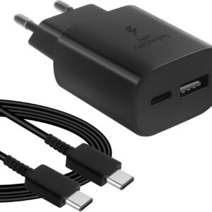 25W Caricabatterie a Ricarica Super Veloce per Samsung Galaxy S25 S24 S23 S22 S21 S20 Ultra /S24/S23FE/S10/Note20/A73/A55/A54/A53, USB-C/A Presa Caricatore Alimentatore Spina con Tipo C Cavo
