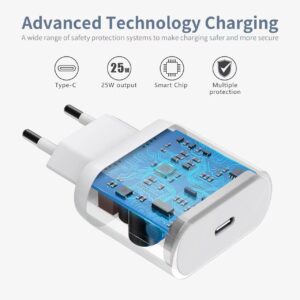 Caricatore rapido USB C 25W – Compatibile con iPhone 16/16 Pro/16 Pro Max/16 Plus/15/15 Plus/Pad Pro/Airpods Pro Presa di alimentazione a parete e 2M Cavo Tipo C Adattatore