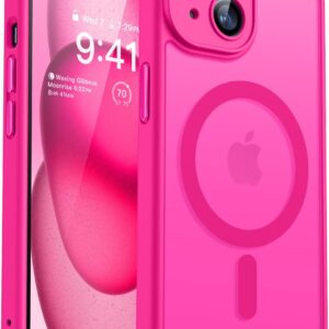 CANSHN Cover Magnetica per iPhone 15, Compatibile con MagSafe, [Protezione Completa Della Fotocamera], Custodia Traslucida Opaca Protettiva Sottile Antiurto 6,1 Pollici – Rosa Calda