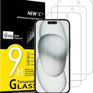 NEW’C 3 Pezzi [Versione aggiornata] Vetro Temperato per iPhone 16,iPhone 15,iPhone 15 Pro (6,1 pollici), Pellicola Prottetiva Anti Graffio,Senza Bolle, Durezza 9H, Ultra Trasparente, Ultra Resistente
