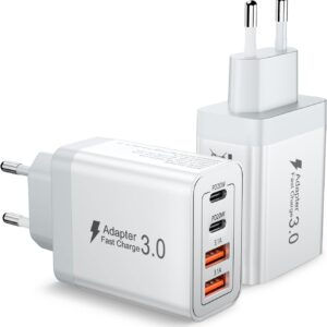 2 Pezzi Caricatore USB C, 40W Presa USB C, 4 Porte Adattatore USBC, Caricatore Multiplo Rapida QC3.0 & PD3.0, usb c Charger Certificato CE per iPhone 16 15 14 13/Samsung S23 S24 S25/Huawei