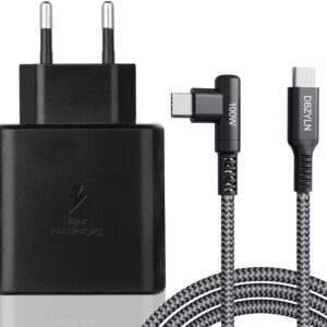 45W Caricatore Rapido USB C per Samsung S24, S23, S22 Ultra, S24+, S23+, S22+, Note20,Tab S8 Ultra,Caricabatterie Ricarica Rapida Caricatori Adattatori per Tablet PC, 90 Gradi Tipo C Cavo – Nero