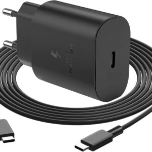 25W Caricatore Con Cavo, USB Tipo C Rapido Ricarica Ultra Veloce Caricabatterie per Samsung Galaxy S25 S24 S23 S22 S21 S20 Note20 S10 A73 A53 S9 S8 A71 Alimentatore USBC Presa Spina Adattatore Charger