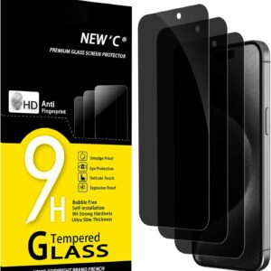 NEW’C 3 Pezzi, Pellicola Protettiva Privacy per iPhone 15 Pro Max, iPhone 15 Plus (6,7 Pollici), Angolo di Privacy 28 Gradi Bilanciato con Protezione per Gli Occhi, Durezza Resistente 9H, Senza Bolle