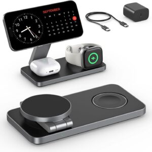 Caricatore Wireless per iPhone con Mag-Safe, 3 in 1 stazione di ricarica per Apple Pieghevole Inductive Wireless Charger per iPhone 16 15 14 13 12, Apple Watch 10/9/8/7/6/SE/5/4/3/, per AirPods Pro