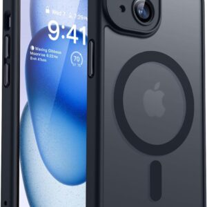 CANSHN Cover Magnetica per iPhone 15, Compatibile con MagSafe, [Protezione Completa Della Fotocamera], Custodia Traslucida Opaca Protettiva Sottile Antiurto 6,1 Pollici – Nero