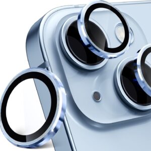 imluckies Pellicola Fotocamera per iPhone 15 / iPhone 15 Plus, 9H Vetro Temperato & Anello Individuale in Metallo Antigraffio, Trasparenti HD Protezione Obiettivo, Compatibili con Custodia – Blu