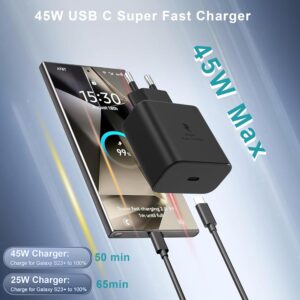 2-Pack 45W USB C Caricabatterie Veloce per Samsung Galaxy S25 S24 S23 S22 S21 S20 Ultra 5g S24+ S23+ Note10+ A55 A54, Tab S9 S8 S10+, Super Fast Charging Alimentatore Caricatore con 2M Cavo Tipo C