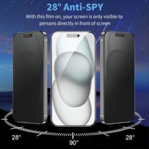 Coiwxmoi Privacy Pellicola Opaca per iPhone 15 con Protezione Fotocamera [2+2 Pezzi], Opaco Vetro Temperato Anti-Spy Durezza 9H HD Anti-riflesso Anti-impronta Anti-Spia Vetrino Film Protettiva