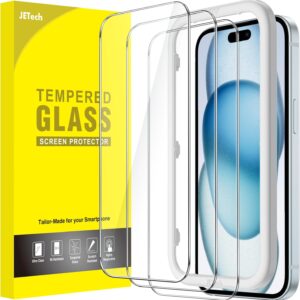 JETech Pellicola Protettiva per iPhone 15 Plus 6,7 Pollici, Vetro Temperato Film con Strumento di Installazione Facile, Compatibile con Cover, HD Chiaro, Pacco da 3