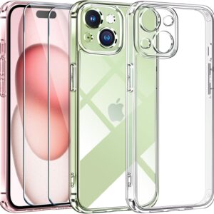 iVoler 3 in 1 Cover Compatibile con 6.1 pollici con 2 Pezzi Pellicola Vetro Temperato, [Non Ingiallente ] [Antiurto di Grado Militare] [Protezione Fotocamera] Trasparente Custodia