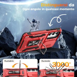 Cover per Galaxy S23 Plus con Supporto,[Anello Magnetico Cavalletto][Copertura Fotocamera Scorrevole] Caso di Protezione delle lenti Militare per Samsung S23 Plus, 6,6″,Rosso