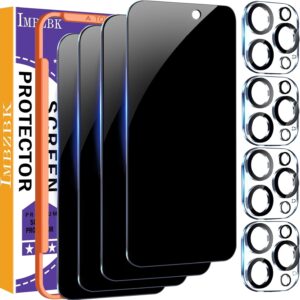 IMBZBK 4 Pezzi Vetro Temperato per iPhone 15 Pro Pellicola Privacy Accessori AntiSpy Protettivo, 4 pz Cover Protezione per Fotocamera, Custodia Friendly