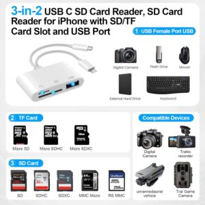 Loydia Adattatore Lettore di Schede SD per iPhone, Lettore Scheda SD per PC USB C, Lettore per Fotocamere da Lightning a Scheda SD/MicroSD, Compatibile con iPhone 15/14/12/Laptop/Tablet, Plug and Play