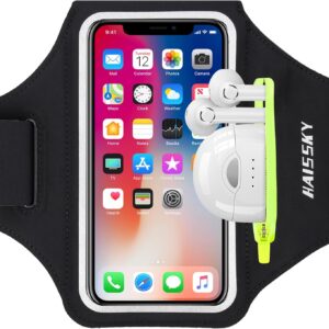 HAISSKY Fascia da Braccio con Borsa Auricolare, Fascia Sportiva da Braccio Porta Cellulare Braccio Portacellulare Armband per iPhone 16 Pro Max/15 Pro/14 Pro/13/12 Galaxy S25 Ultra/S24/S23 Fino a 6,9″