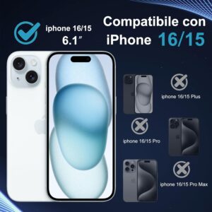 Rikazon Vetro for iPhone 16/15 6,1 Pollici, 2 Pezzi Pellicola Temperato Durezza 9H Anti Graffio Vetrino Protettivo Anti-Impronte Ultra Resistente Senza Bolle 0,33mm HD Chiaro e Bordo Nero