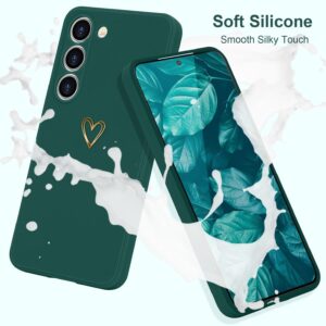 Wirvyuer Custodia Compatibile con Samsung Galaxy S23 5G Cover Ragazze Oro Amore Cuore Custodia protezione fotocamera Morbido Silicone Cover Gold Love Case per Samsung S23 5G Verde Scuro