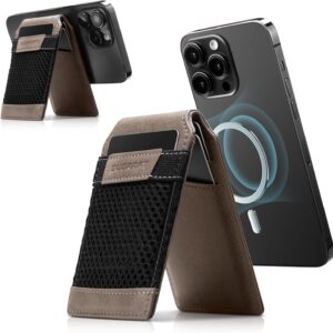 DUGRAFT Portafoglio magnetico, compatibile con MagSafe iPhone Card Holder Wallet con supporto regolabile, per iPhone 15/14/13/12, finestra ID aperta, blocco RFID, 3 slot per schede, pelle, Cachi