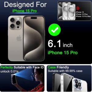 IMBZBK 4 Pezzi Vetro Temperato per iPhone 15 Pro Pellicola Privacy Accessori AntiSpy Protettivo, 4 pz Cover Protezione per Fotocamera, Custodia Friendly