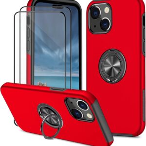 Dechyi cover per iPhone 15 Plus (6.7″) e 2 Pellicola Vetro Temperato Custodia con anello Robusto Durevole custodia protettiva- Rosso