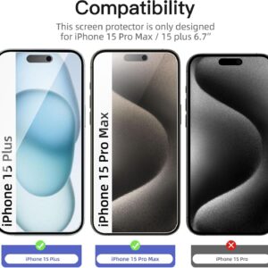 NEW’C 3 Pezzi, Pellicola Protettiva Privacy per iPhone 15 Pro Max, iPhone 15 Plus (6,7 Pollici), Angolo di Privacy 35 Gradi Bilanciato con Protezione per Gli Occhi, Durezza Resistente 9H, Senza Bolle