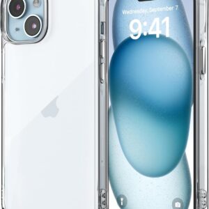 Jupitrix Cover for iPhone 15 6,1 Pollici, Custodia Trasparente Anti Ingiallimento Case Protezione Militare-Grade Antiurto Flessibile Bumper TPU Anti Graffio Antishock Sottile PMMA Retro Duro