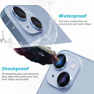 imluckies Pellicola Fotocamera per iPhone 15 / iPhone 15 Plus, 9H Vetro Temperato & Anello Individuale in Metallo Antigraffio, Trasparenti HD Protezione Obiettivo, Compatibili con Custodia – Blu