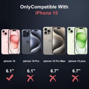 Cover per iPhone 15 Compatibile con 2 vetri temperati e 2 vetri per fotocamera, Translucent Matte Slim Back PC+TPU Bumper Shockproof Compatible Magnetic Cover per iPhone 15 – Rosso rosa