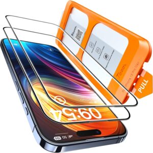 TOCOL Pellicola Protettiva per iPhone 15 Pro Max 6,7 Pollici, Rimozione Automatica Della Polvere, Installazione Rapida, Copertura Completa, Senza Bolle, Durezza 9H Vetro, 2 Pezzi