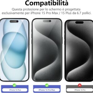 NEW’C 3 Pezzi, Pellicola Protettiva Privacy per iPhone 15 Pro Max, iPhone 15 Plus (6,7 Pollici), Angolo di Privacy 28 Gradi Bilanciato con Protezione per Gli Occhi, Durezza Resistente 9H, Senza Bolle